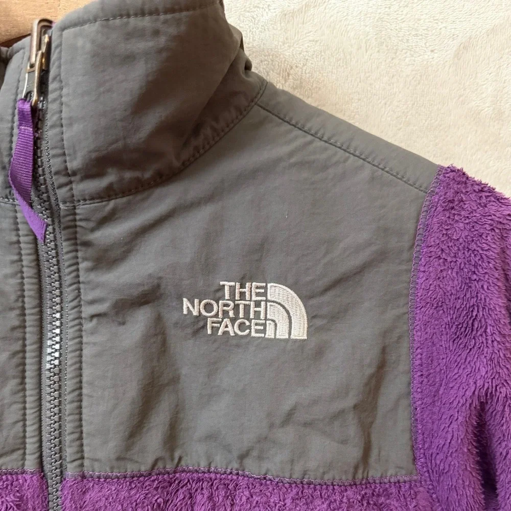 The North Face Girls Denali Fleece Jacket M 10/12 Purple Gray Full Zip Outdoor
